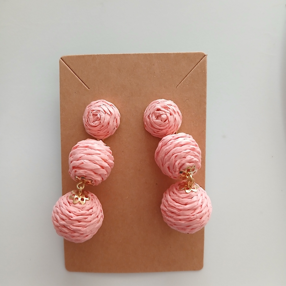 Fashion Jewelry Pink Woven Ball Earrings - Picture 2 of 3